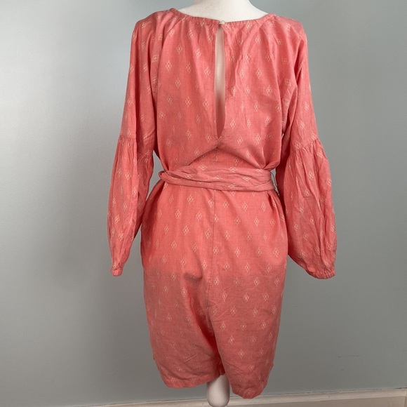 LOFT Beach Romper Balloon Sleeves Keyhole Back Coral Tie Waist Size Large - Picture 9 of 15